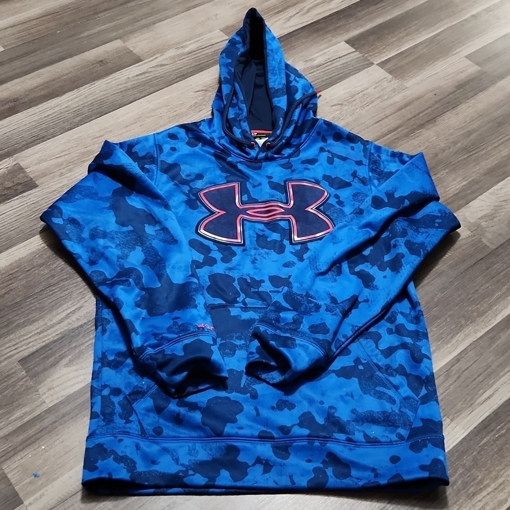 Under Armour Hoodie Size Small Blue Camo Print Blue/ Red Ua Logo Unisex